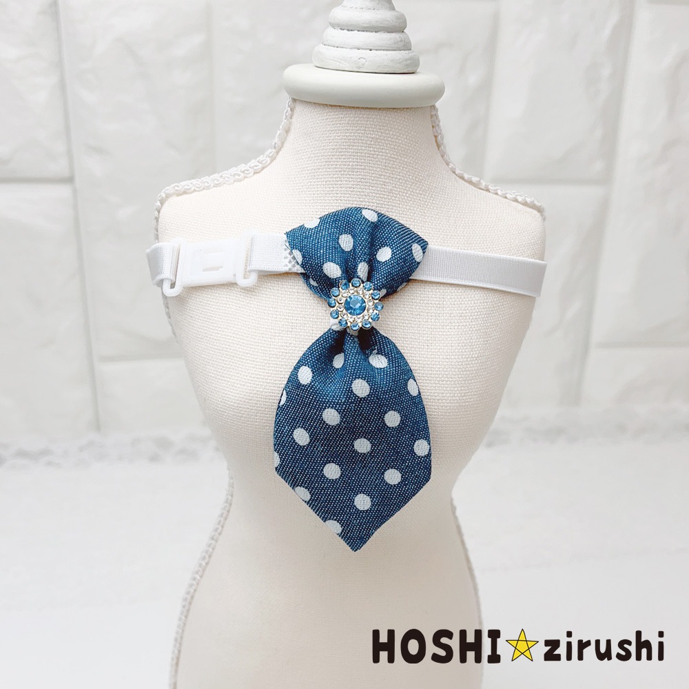 ビジュー付デニムのドット柄ネクタイチョーカー【20個入り】 Pet choker Dog collar Pet ribbon Pet accessories