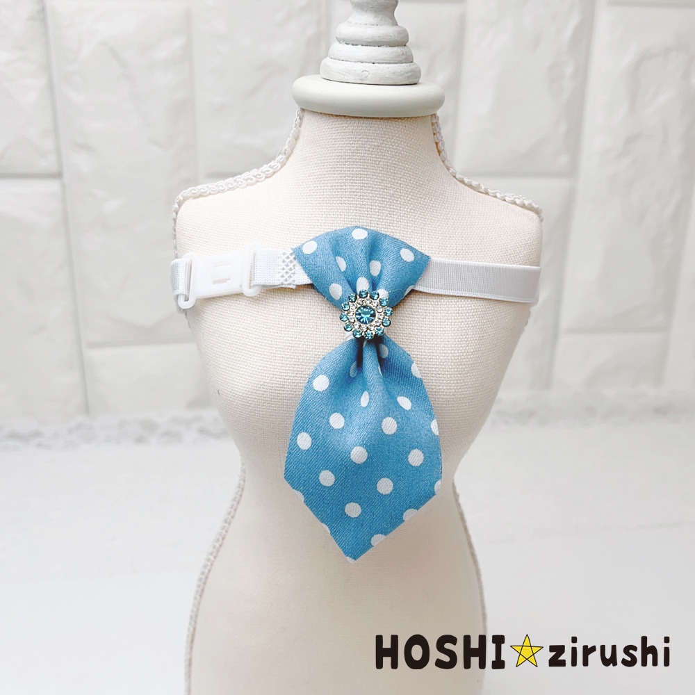 ビジュー付デニムのドット柄ネクタイチョーカー【20個入り】 Pet choker Dog collar Pet ribbon Pet accessories