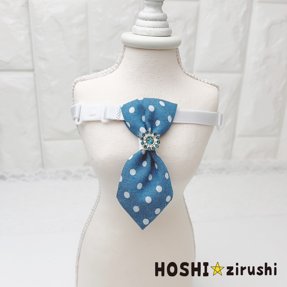 ビジュー付デニムのドット柄ネクタイチョーカー【20個入り】 Pet choker Dog collar Pet ribbon Pet accessories