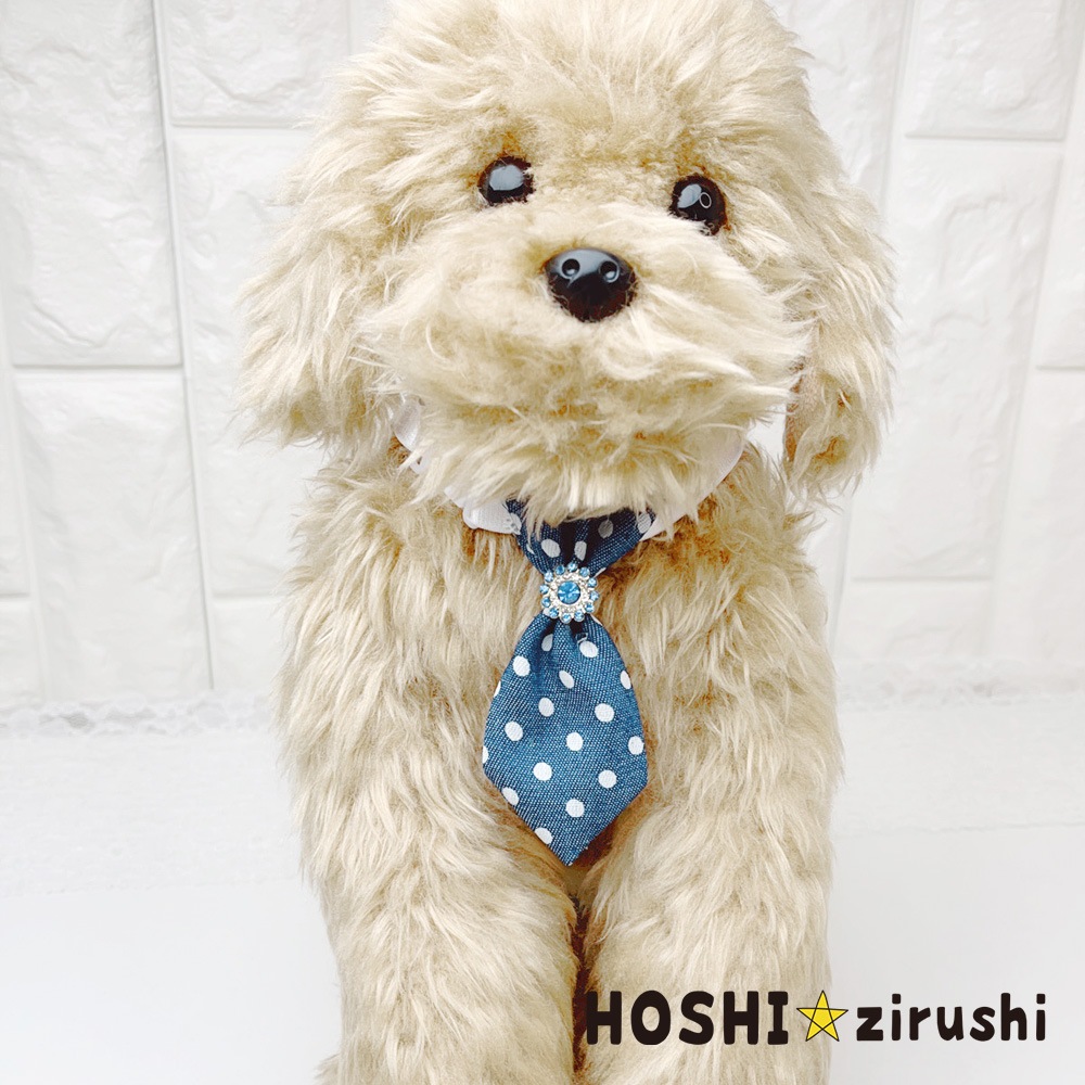 ビジュー付デニムのドット柄ネクタイチョーカー【20個入り】 Pet choker Dog collar Pet ribbon Pet accessories