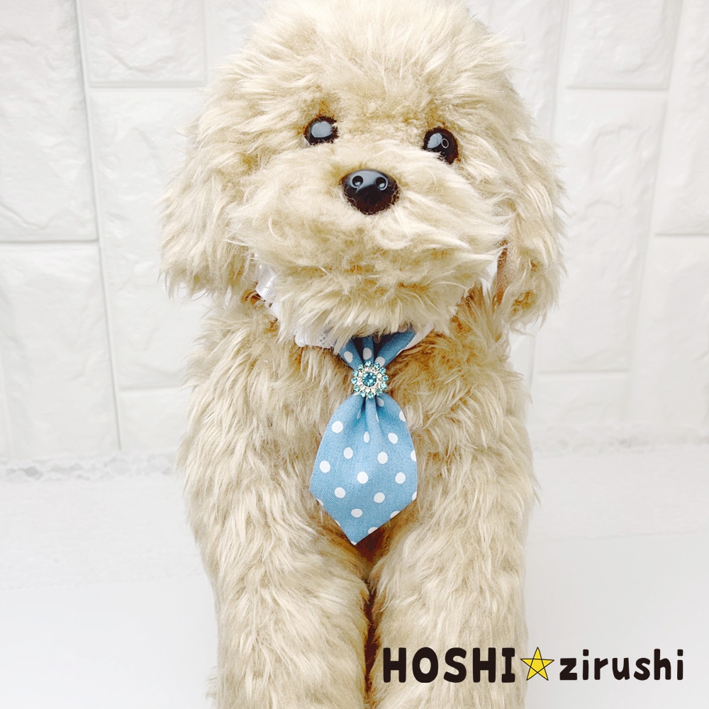 ビジュー付デニムのドット柄ネクタイチョーカー【20個入り】 Pet choker Dog collar Pet ribbon Pet accessories