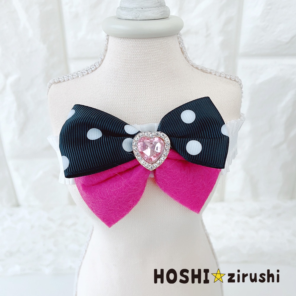 キラキラハートのドットリボンチョーカーA【20個入り】 Pet choker Dog