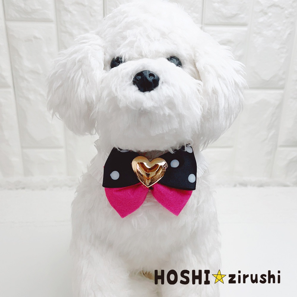 キラキラハートのドットリボンチョーカーA【20個入り】 Pet choker Dog