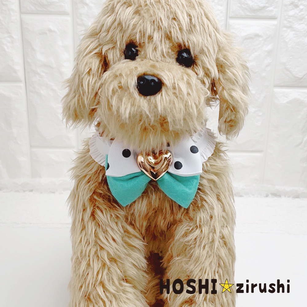 トリミングチョーカー　【183】 キラキラハートのドットリボンチョーカーA【20個入り】 Pet choker Dog