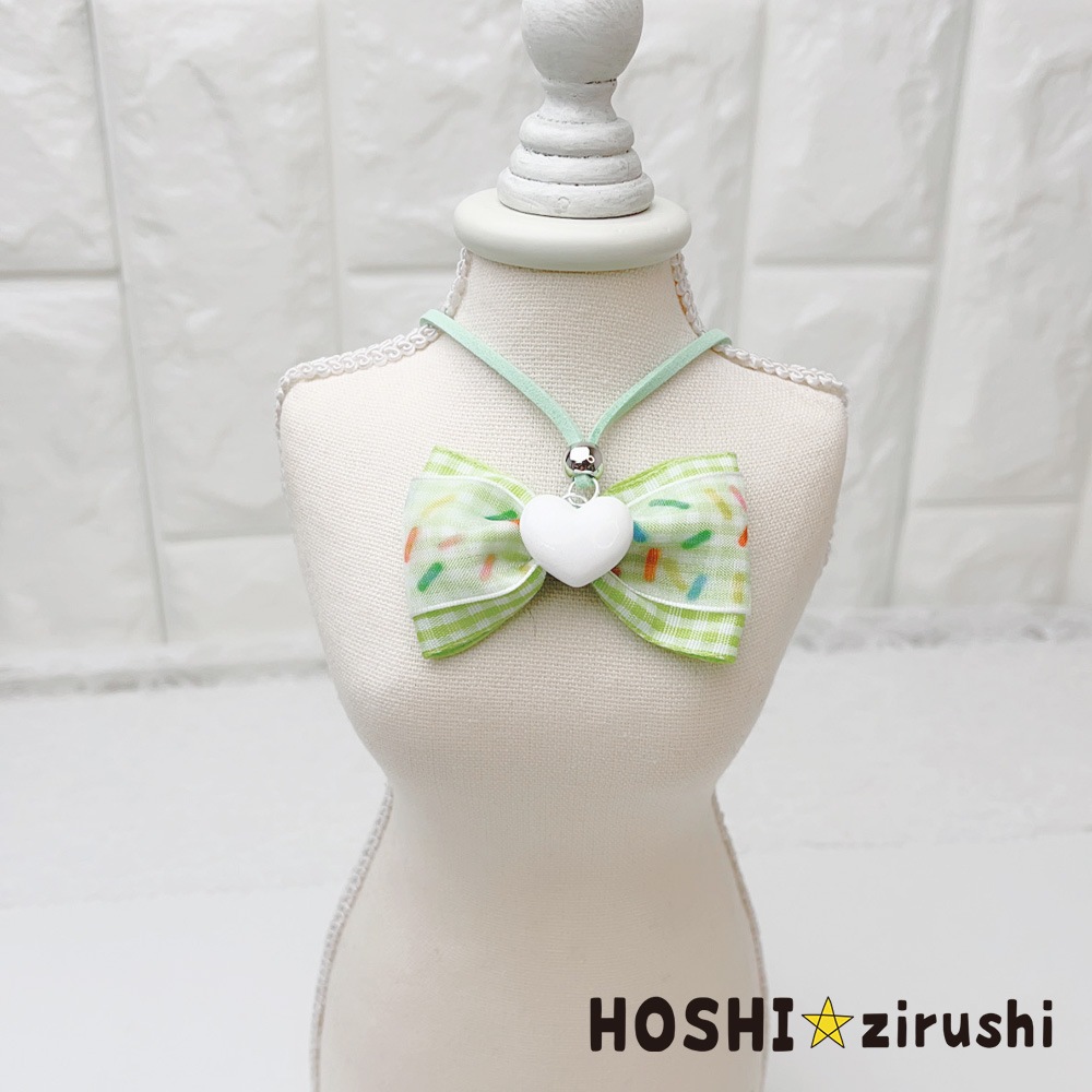ギンガムチェックのポップペンダント【20個入り】 Pet choker Dog collar Pet ribbon Pet accessories pendant