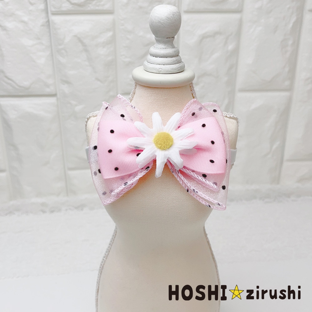 ドット柄リボンのマーガレットチョーカー【20個入り】 Pet choker Dog collar Pet ribbon Pet accessories