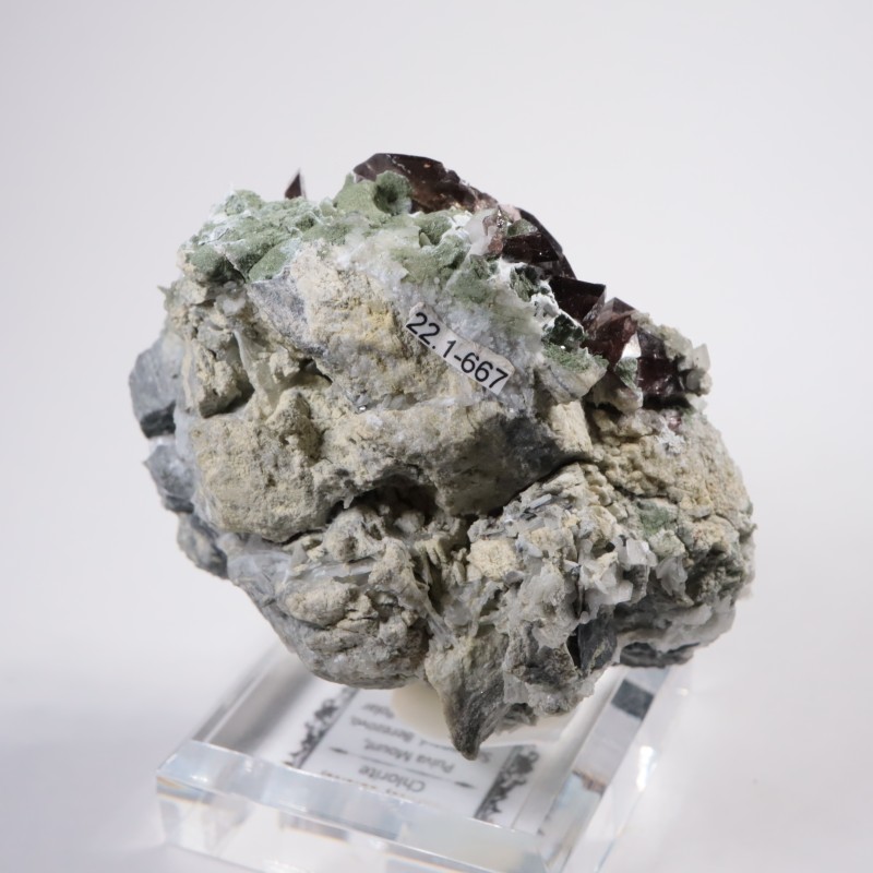 ロシア　貴石　置物　レア ロシア産 アキシナイト、方解石、緑泥石 | 鉱物標本,ア行,アキシナイト