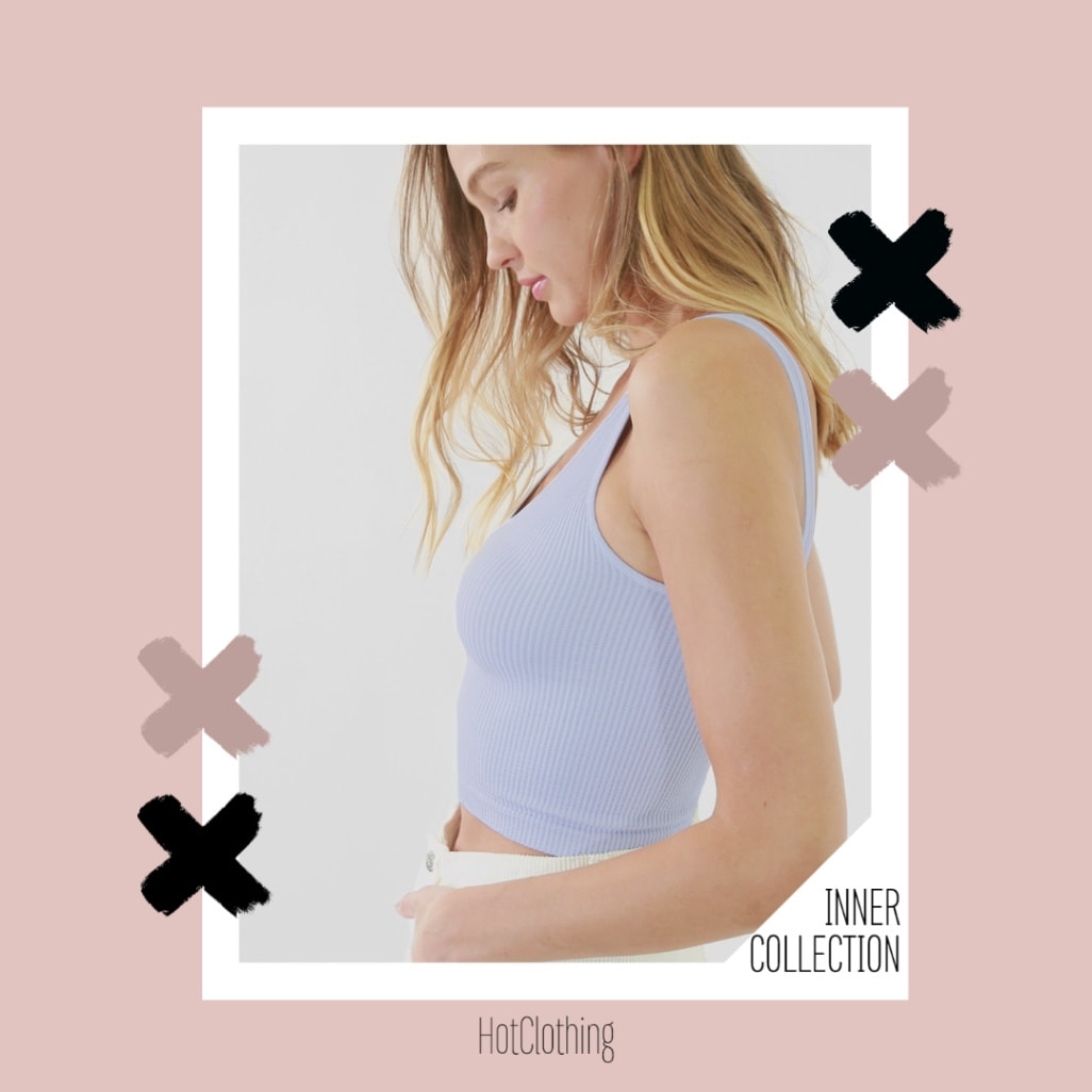 Vネックリブ編みクロップトップ【LA直輸入★インポート】 -ls-nb-in029