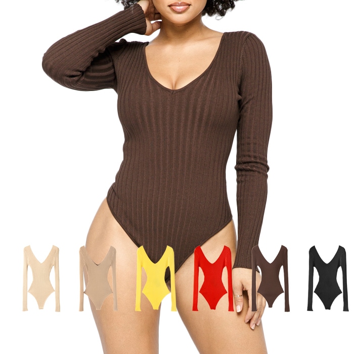 2Way リブニット オフショルダー ボディースーツ HERA COLLECTION USA hc-tp030