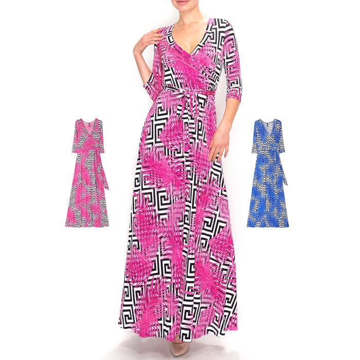 七分袖カシュクールプリントマキシワンピース【LA直輸入★インポート】-la-jf-op386