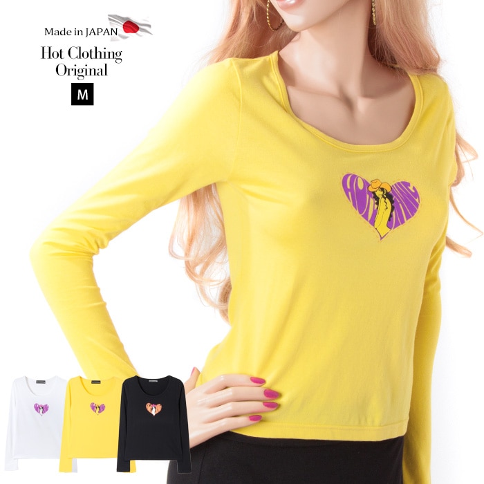 HotClothingオリジナル Heart & Girl プリントラウンドネック ロングTシャツ カットソー -hot-tp1074