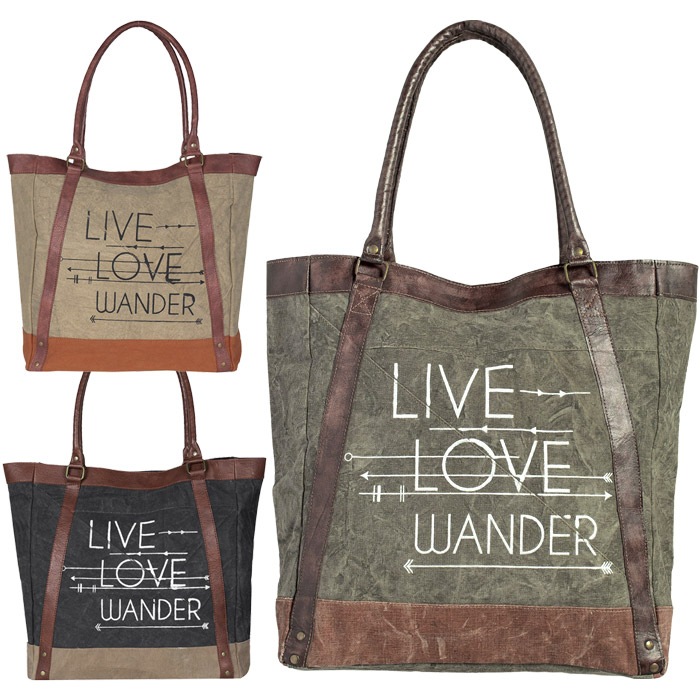 リサイクル キャンバス トートバッグ Live Love Wander Canvas Tote【LA直輸入★インポート】-la-mob-bg002