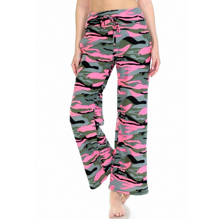 カモフラ柄 プリント ハイウエスト ワイドパンツ Leggings Depot レギンスデポ USA【LA★インポート】 -la-lvi-pt131