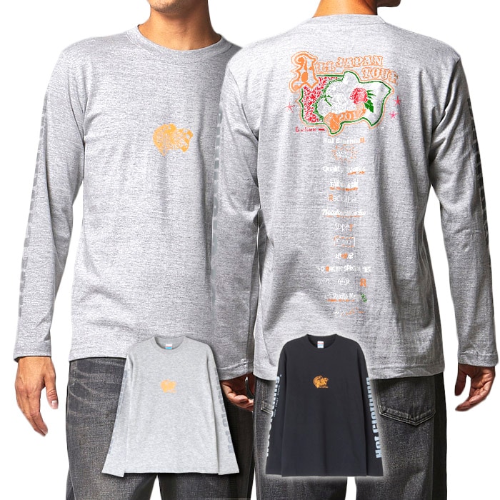 Mens HotClothingオリジナル 復刻 スカルプリントスタッフロングTシャツ -hot-t009