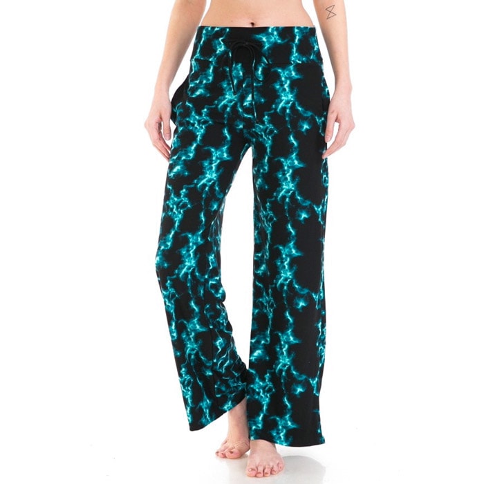 タイダイ柄プリント ネオンブルー ファントムブルー ハイウエストワイドパンツ レギンスデポ Leggings Depot USA【LA★インポート】 -la-lvi-pt148
