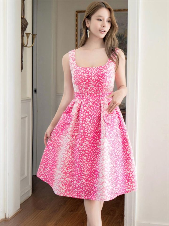 【SALE】【50%OFF】[GINZA COUTURE] 4color レオパード柄 ジャガード ポケット付き フレア Aライン ノースリーブ ミディアムドレス ワンピース エレガント モダン シック キュート フォーマル デート ビジネス 女子会 大きいサイズ 衣装 お食事会 演奏会 通勤着 LK エルケイドレス C22199