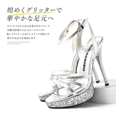 【COMEX】5533 アンクルストラップ グリッター サンダル ピンヒール 13cm 厚底 ハイヒール 本革 日本製 ストーム付き パーティー キャバ ヒール シルバー ブラック ホワイトゴールド|