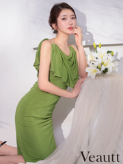 【Veautt/ヴュート】レイヤード風チェーンドレープミディアムドレス VT082517