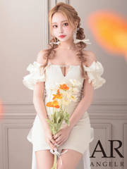 【AngelR/エンジェルアール】フリルスリーブ ビジューネック ミニドレス タイトドレス オフショル キュート セクシー 上品 キャバドレス ナイトドレス AR25843|ミニドレス|AngelR 