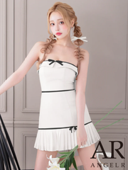 【AngelR/エンジェルアール】AR25334 リボン×プリーツ ベアミニドレス ホワイト/ベージュ/ブラック/ピンク キャバドレス ワンピース タイト セクシー 上品 かわいい 無地 おしゃれ フ