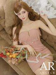 【Angel R/エンジェルアール】5color フリル ビジュー ベアトップ スリット タイト ミニドレス ピンク ホワイト ブラック ベージュ レッド エレガント キュート セクシー キャバドレス