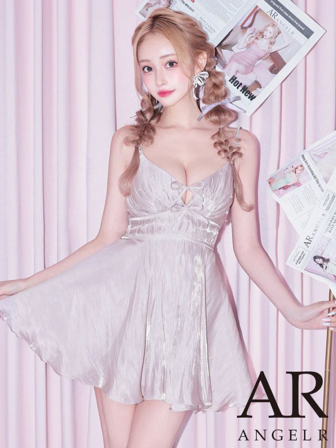 AngelR ビジューサテンミニドレス フラワーシースルーレースバスト