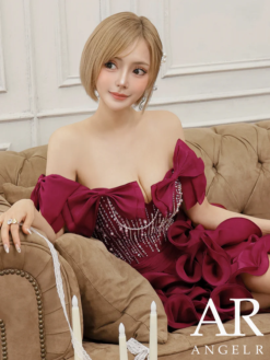 【AngelR/エンジェルアール】ビジュー リボン オフショルダー ベアトップ ハイ&ロー フリル ロングドレス ワンピース AR25247