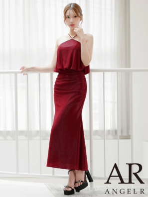 [AngelR] ホルターネック ラメ タイト ロングドレス チャーム付き ノースリーブ スリット 上品 エレガント 高級感 キャバドレス パーティードレス AR25345