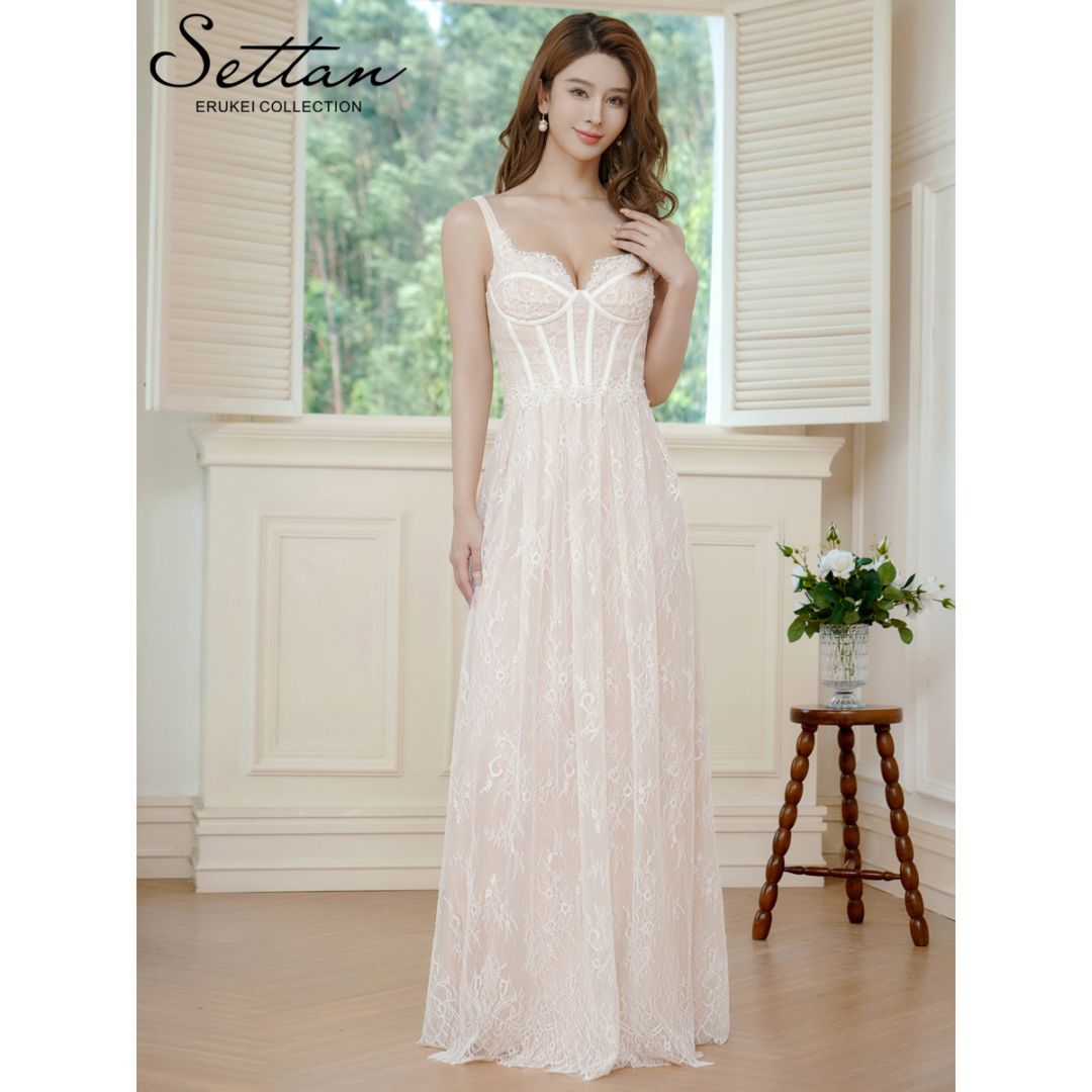 [SETTAN] 総レース コルセット ビーズ スパンコール刺繍 エレガント Aライン ロングドレス ホワイト エレガント モダン シック キュート フォーマル ゴージャス 大きいサイズ 特別なイベント 衣装 撮影 演奏会 発表会 LK エルケイ ERUKEI S37110