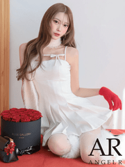予約(11月上旬〜11月中旬入荷予定)【AngelR/エンジェルアール】AR25346 リボン レース プリーツ フレア ミニドレス ミニ丈 キャバドレス フェミニン 上品 可愛い ホワイト ネイビー