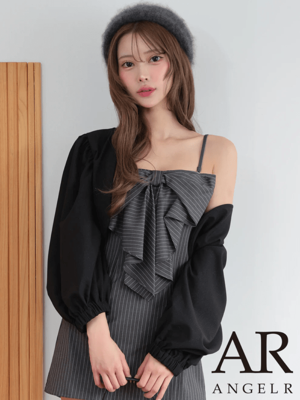 予約(11月上旬～11月中旬入荷予定)【AngelR/エンジェルアール】ラメ ボレロ 長袖 ショート丈 羽織り 上品 フェミニン ブラック ホワイト AR25348 ドレス 羽織り カーディガン風 キャバドレス パーティーボレロ