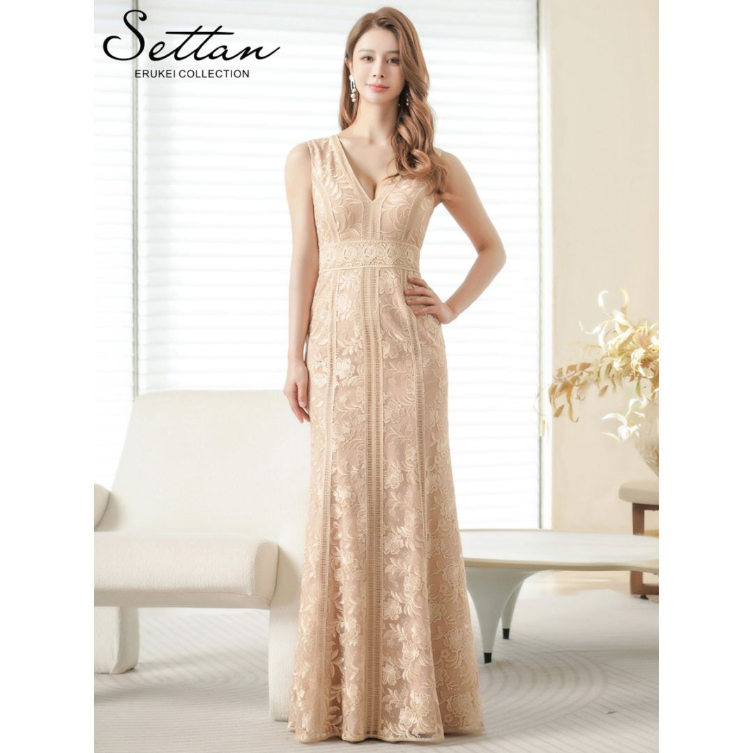 [SETTAN] 3color 総レース ノースリーブ Vネック ハイウエスト タイト マーメイド ロングドレス ベージュ レッド ホワイト 上品 大人 結婚式 披露宴 二次会 発表会 演奏会 撮影 衣装 ステージ衣装 ナイトワーク ナイトドレス 大きいサイズ ERUKEI LK エルケイ 雪丹 S25338