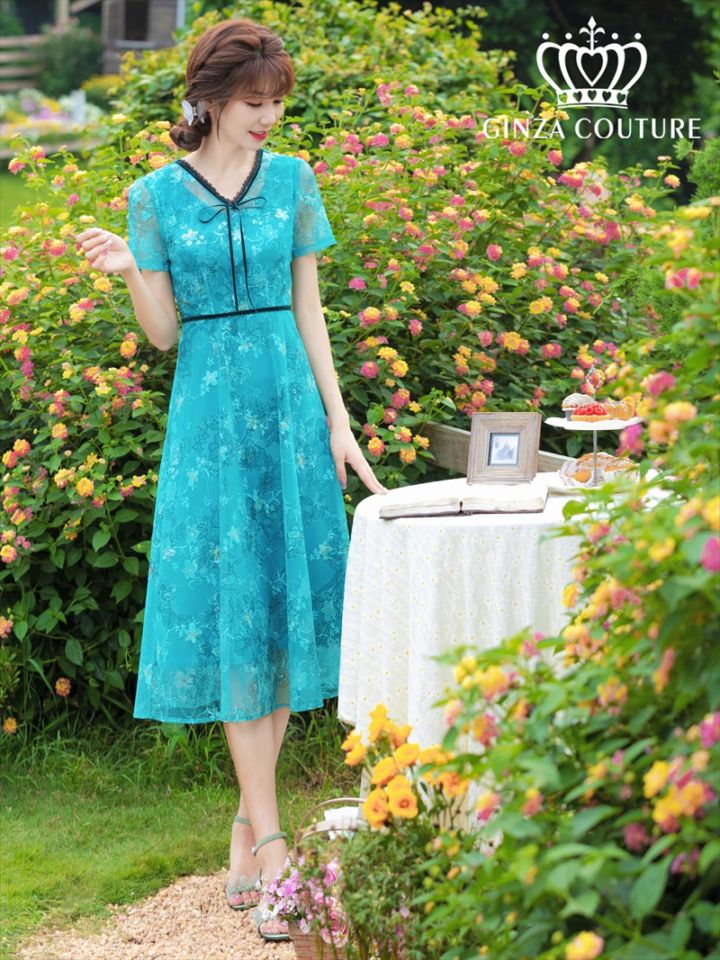 【SALE】【50%OFF】[GINZA COUTURE] 2color 総レース 半袖 Aライン ミニドレス ワンピース グリーン ピンク パーティ 結婚式 披露宴 女子会 お食事会 会食 演奏会 撮影 衣装 イベント クラブ キャバクラ 雪丹 銀座クチュール エルケイ ERUKEI LK C2653
