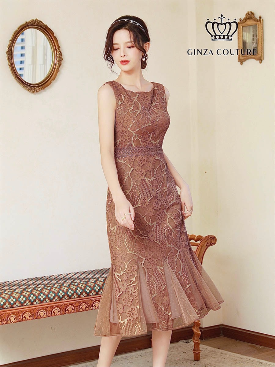 [GINZA COUTURE] 4color 総レース フラワーレース ノースリーブ タイト マーメイド ミディアムドレス ワンピース 選べるカラー キュート 結婚式 パーティ 女子会 お食事会 発表会 演奏会 イベント ナイトワーク キャバクラ 雪丹 銀座クチュール エルケイ ERUKEI LK C32131