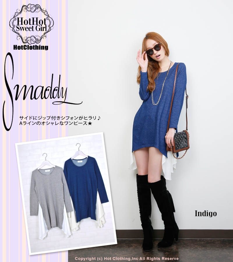 SALE サイドシフォン×スエットチュニックワンピース★【Smaddy/スマディー】-smaddy-sd34-202jmt