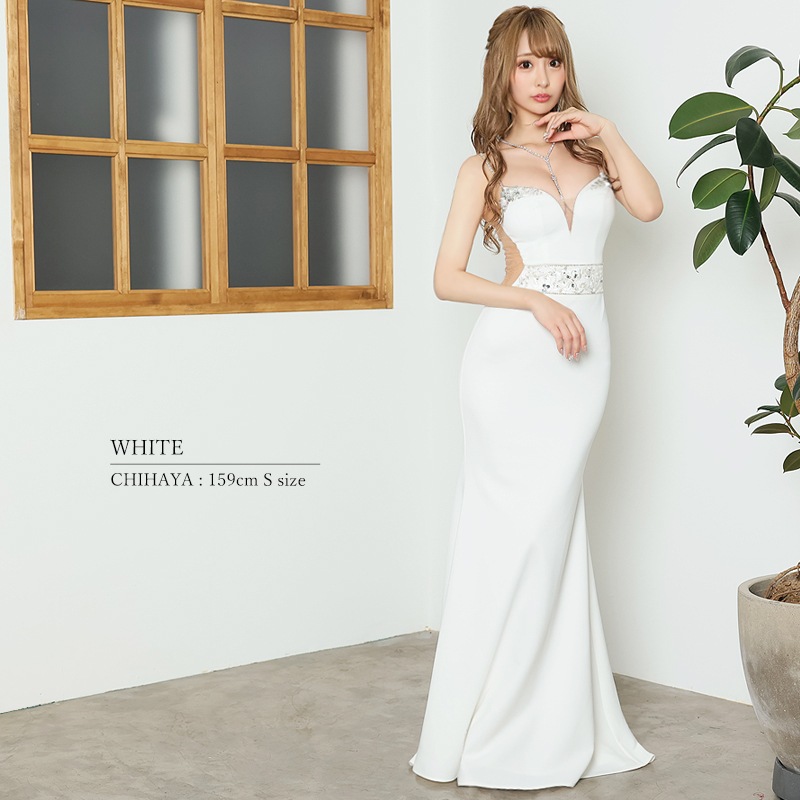 AngelR フラワーシースルーレーススパンコールビジュータイトロング 
