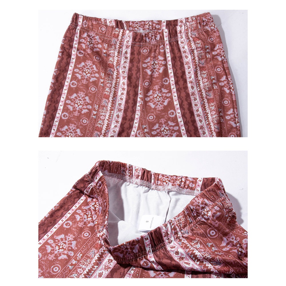 [HotClothing Import] トライバル柄 ハイウエスト ベルボトム パンツ プリント ピーチスキン ビンテージ レディース レディースボトムス ストライプ柄 ウエストゴム インポート 大きいサイズ S M L クール ダンス ダンサーパンツ ヨガ フィットネス 派手 cpt-25007
