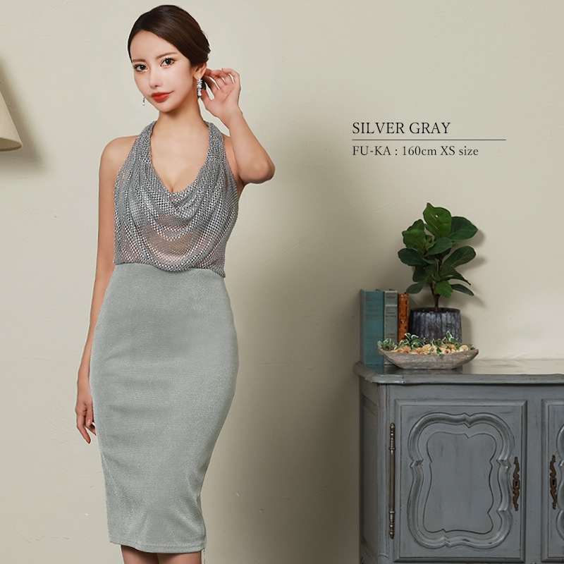 Veauttエレガントドレープメッシュ膝丈ドレスby エンジェルアール Veauttエレガントドレープメッシュ膝丈ドレスby エンジェルアール