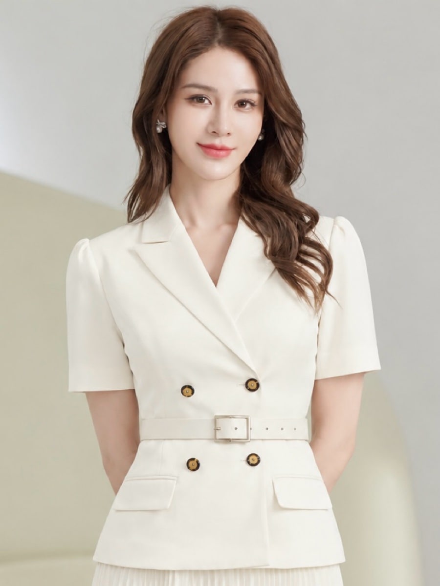 [SETTAN] ジャケットライク テーラード ダブルボタン ベルト付 プリーツ Aライン ロングドレス 結婚式 お食事会 発表会 演奏会 S26087