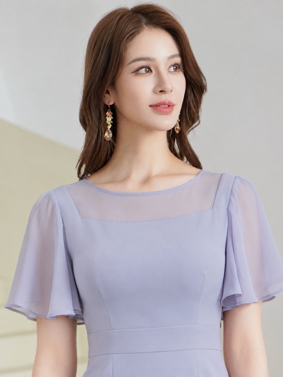 [GINZA COUTURE] 3color フレアスリーブ シアー タイト シンプル ミディアムドレス 結婚式 お食事会 発表会 演奏会 C25300