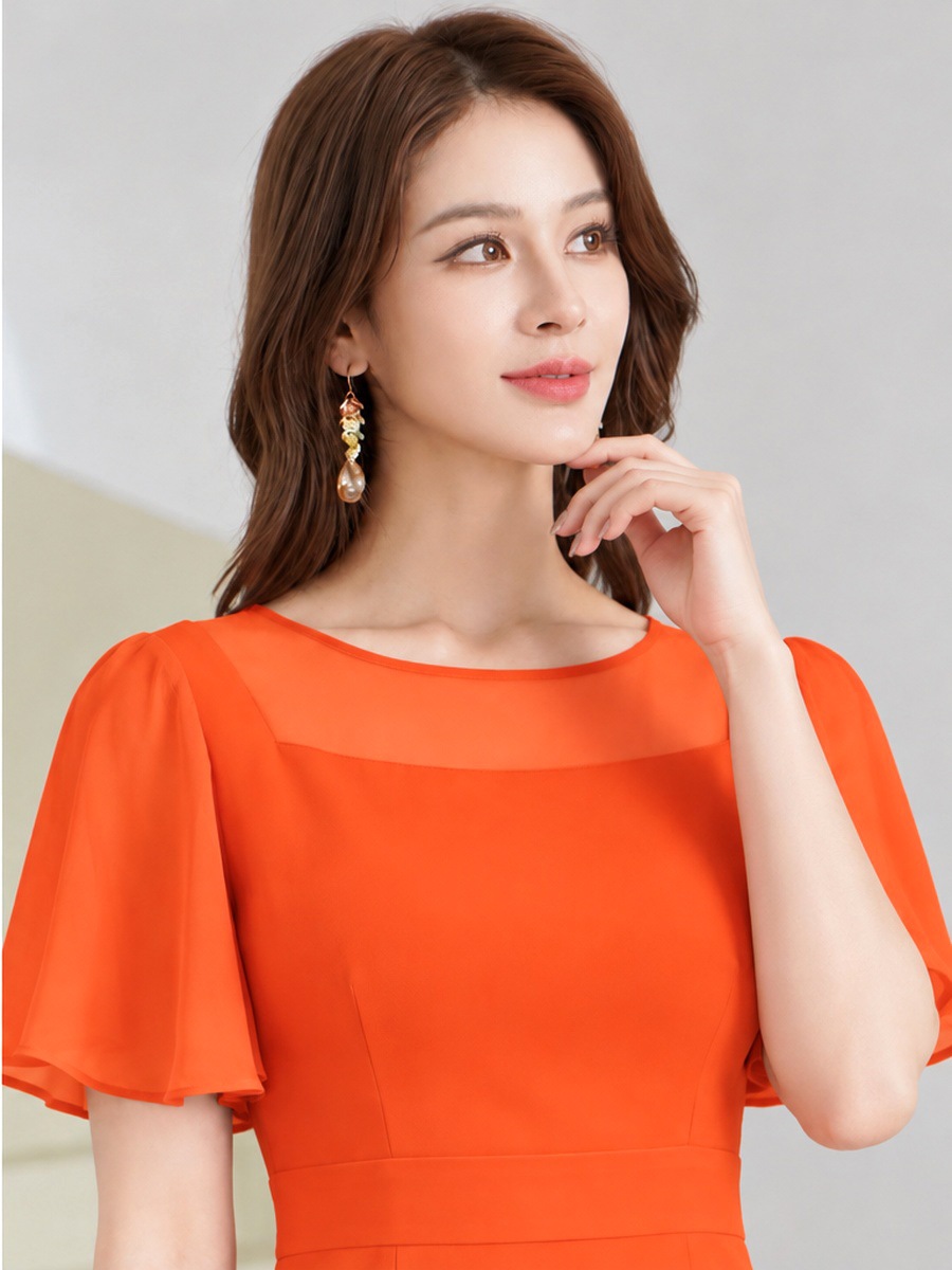 [GINZA COUTURE] 3color フレアスリーブ シアー タイト シンプル ミディアムドレス 結婚式 お食事会 発表会 演奏会 C25300