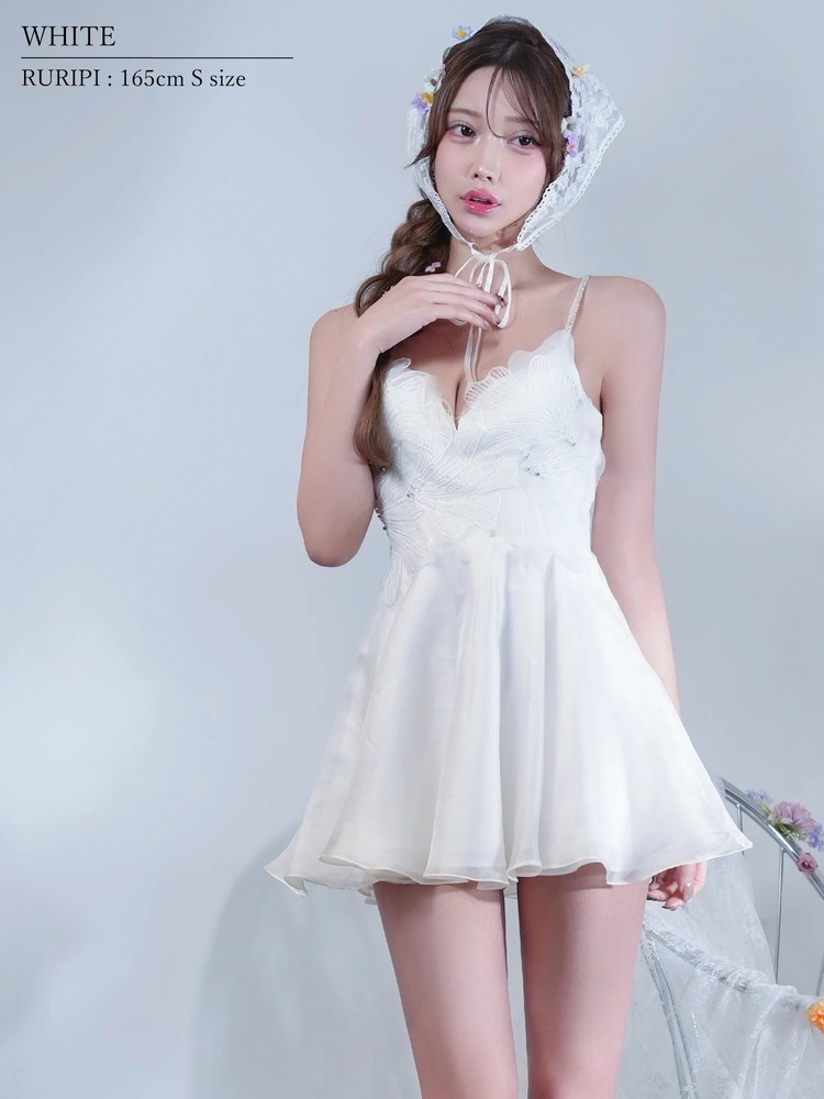 再入荷[AngelR] 4color アッパーフラワーレース ビジュー フレア
