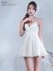 再入荷[AngelR] 4color アッパーフラワーレース ビジュー フレア マイクロミニドレス ワンピース ホワイト ベージュ ピンク ブルー キャバドレス ラウンジ クラブ パーティー バースデー 撮影 衣装 AR26321