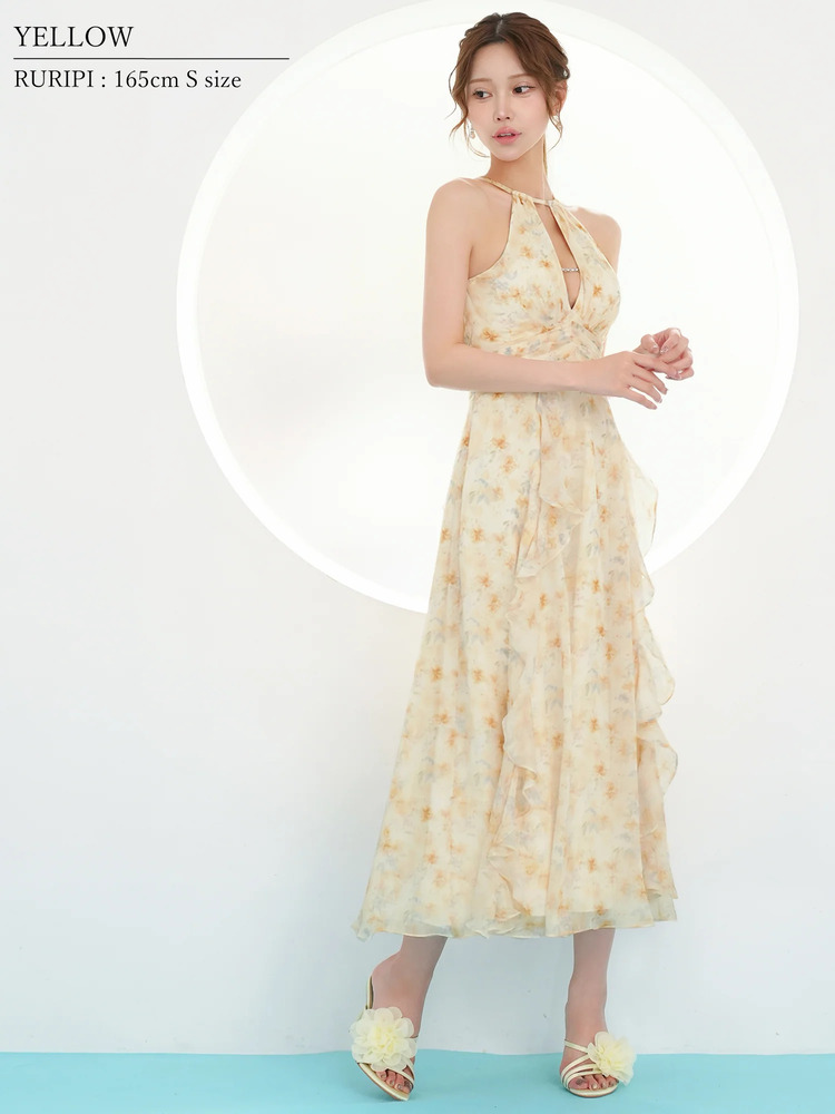 AngelR] AR26339 花柄シフォン ホルターネック バストカット フリル