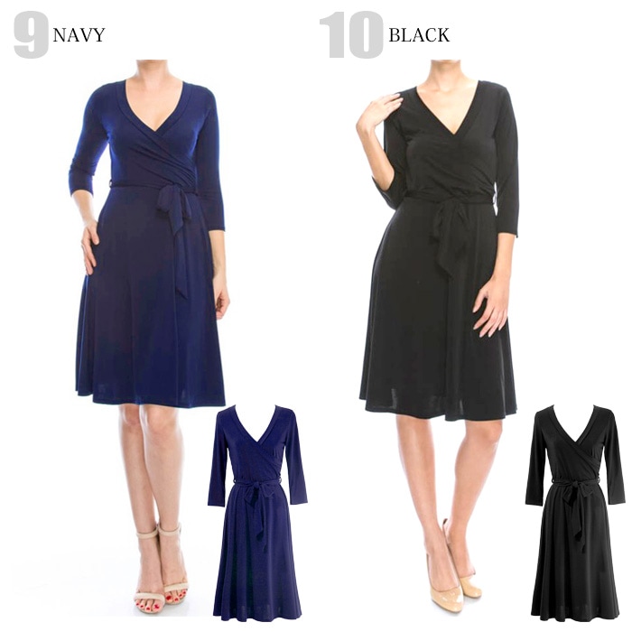 ◼︎カシュクールワンピース（七分袖）◼︎ 再入荷 七分袖 ラップワンピース カシュクールワンピース