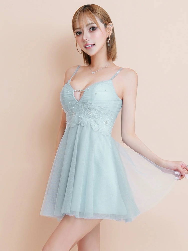 AngelR] バストVカット ビジューチェーン フラワーレース フレア
