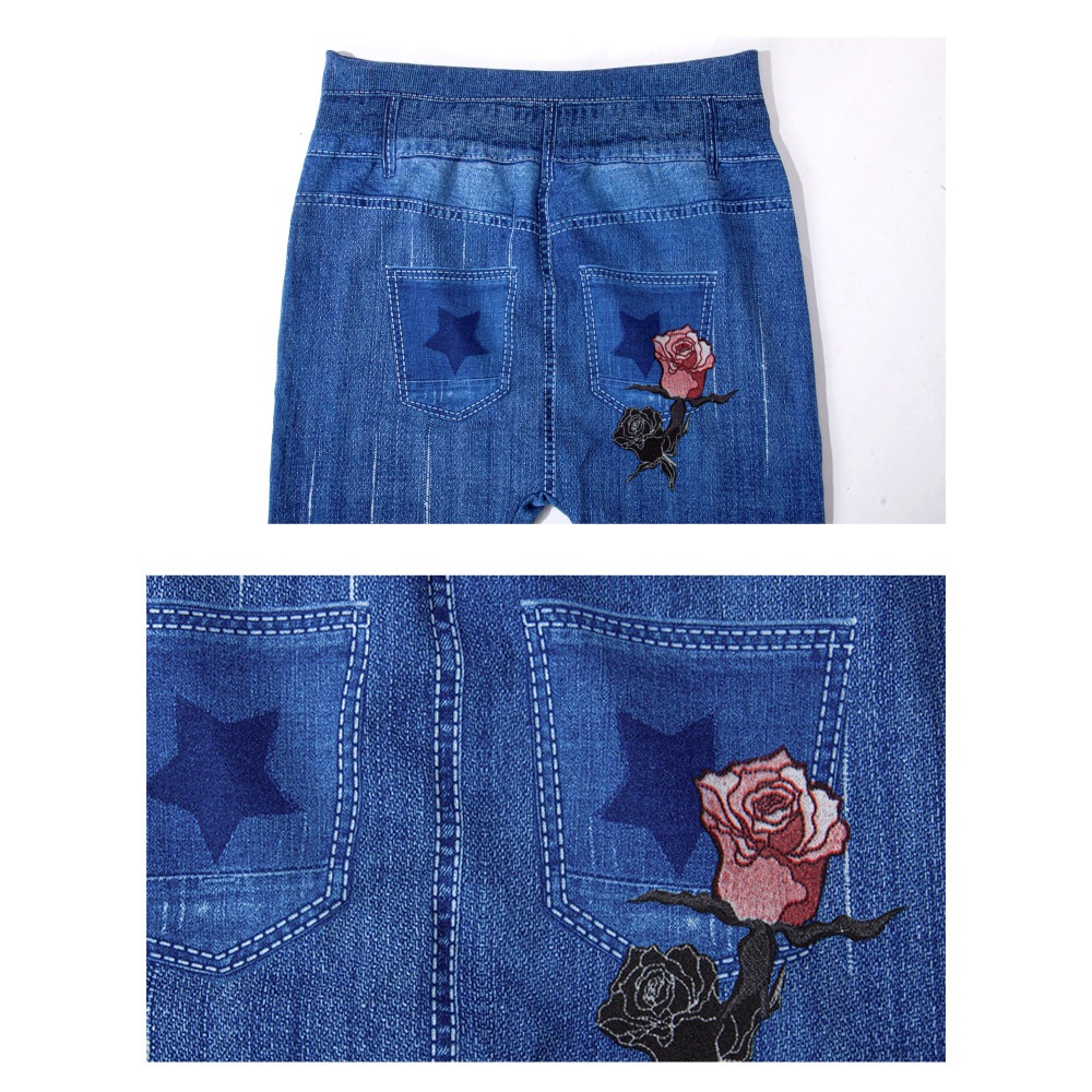 [HotClothing Import]  ローズプリント 花柄  デニムプリント レギンス スーパーストレッチ スキニーパンツ ジェギンス スリムパンツ S M L 大きいサイズ [即日発送] cpt-25002 