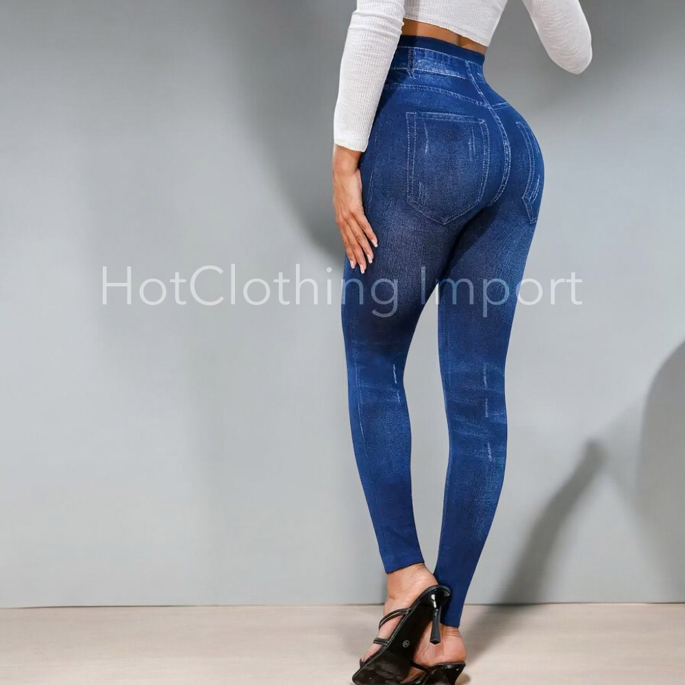 [HotClothing Import] イミテーション ダメージプリント デニムプリント レギンス パンツ スキニーパンツ ジェギンス スパッツ スリムパンツ スーパーストレッチ カジュアルパンツ S M L 大きいサイズ [即日発送] cpt-25003