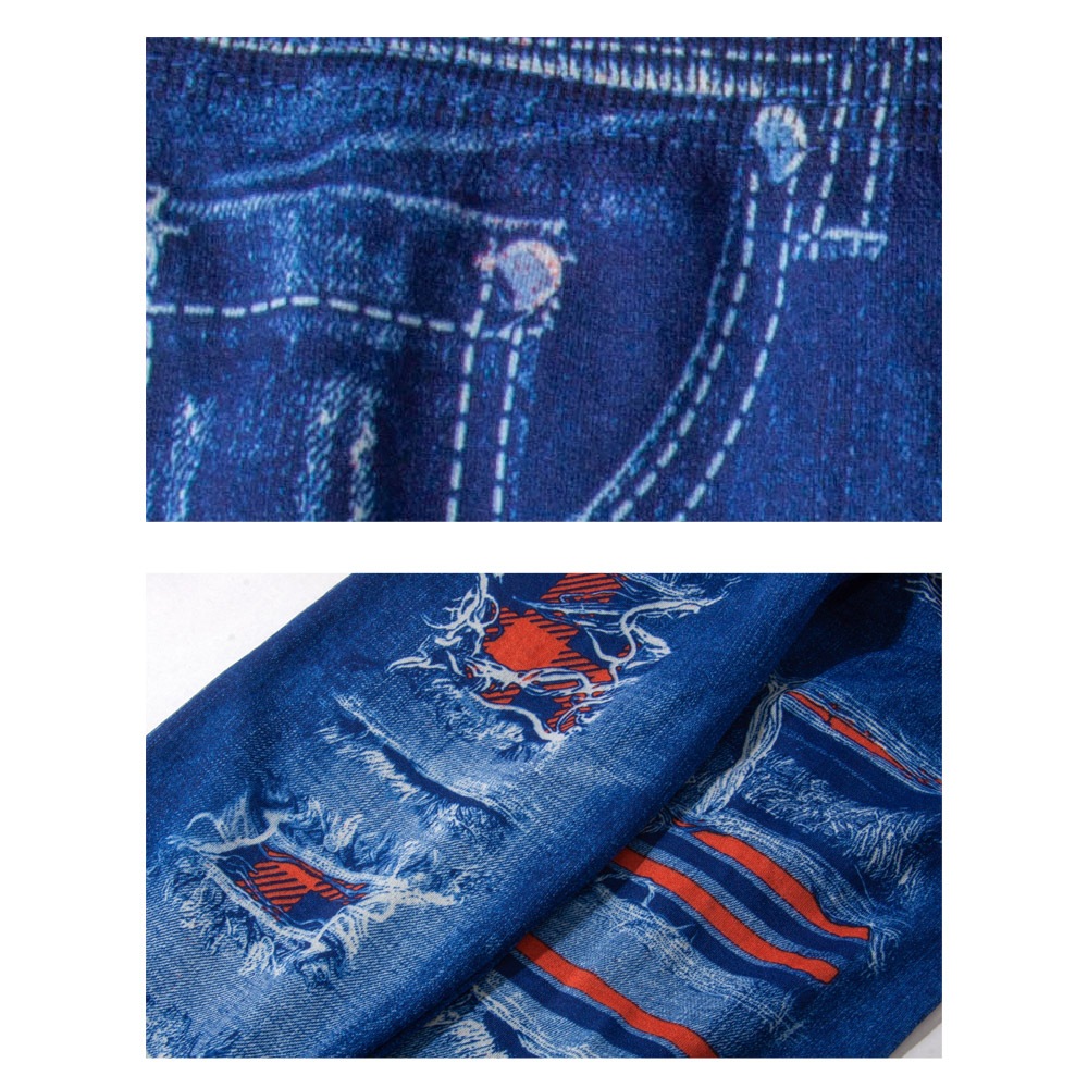 [HotClothing Import]ダメージプリント(赤) イミテーション デニムプリント レギンス  パンツ スキニーパンツ ジェギンス スパッツ スリムパンツ スーパーストレッチ カジュアルパンツ S M L 大きいサイズ [即日発送] [cpt-25004]