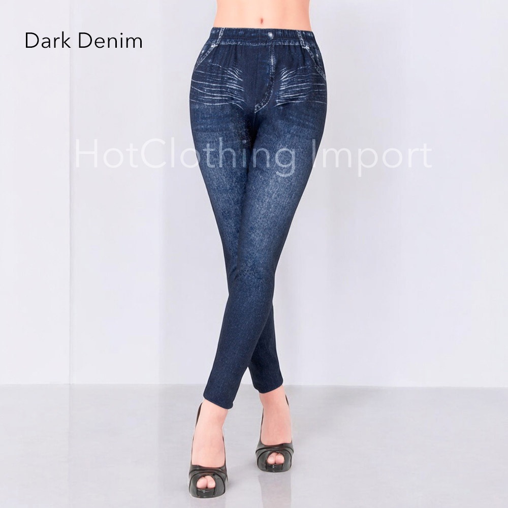 [HotClothing Import] イミテーション デニムプリント レギンス スーパーストレッチ スキニーパンツ ジェギンス スリムパンツ M L XL 2XL 大きいサイズ [即日発送] cpt-25001 